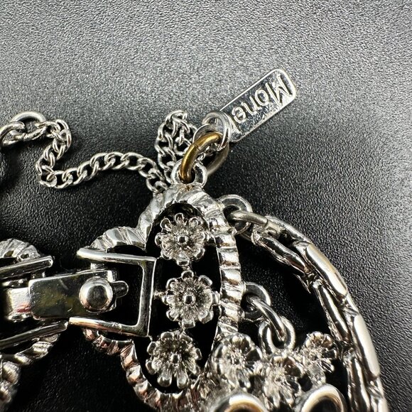 Vintage Monet Silver Tone Multi Strand Flower Bracelet Safety Chain Signed - Picture 2 of 15